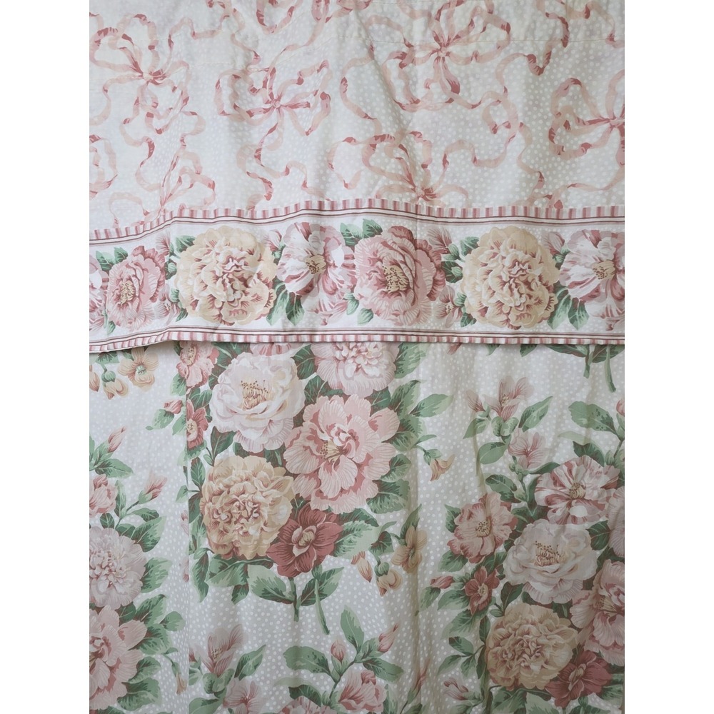 Vintage 80 90s Cottagecore Grandmillennial Floral Drapes Pink Bow Ribbons Chintz - Picture 3 of 9